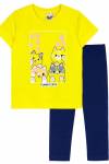 Комплект для девочки (футболка_лосины) 41135 (Желтый/т.синий) - Лазар-Текс