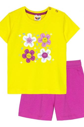 Комплект для девочки (футболка_шорты) 41131 (Желтый/фуксия) - Лазар-Текс