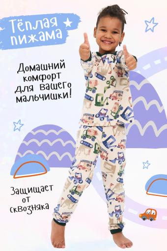 Спецтехника детская пижама теплая (Бежевый) - Лазар-Текс