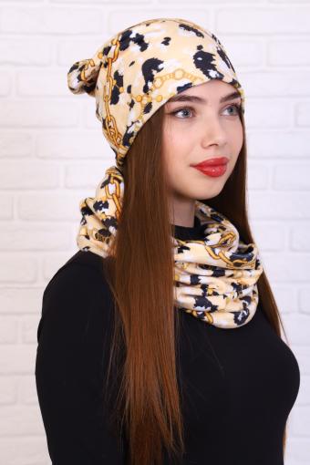 Комплект шапка и шарф-снуд 36127 (Бежевый) (Фото 2)