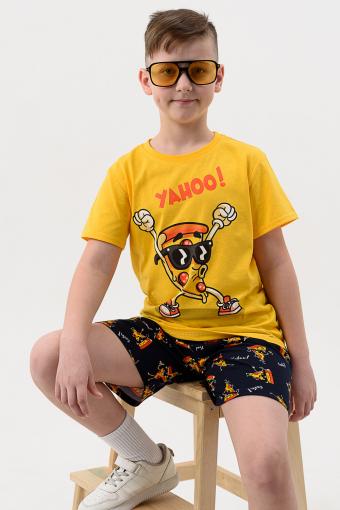 Пижама Гурман детская короткий рукав с шортами (Желтый-т.синий) - Лазар-Текс