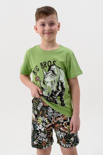 Пижама Носорог детская короткий рукав с шортами (Хаки) - Лазар-Текс