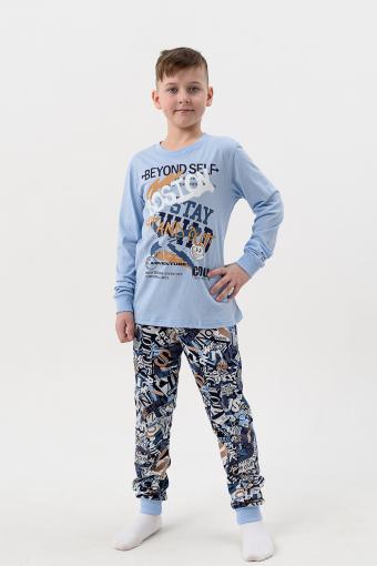 Пижама Турне детская длинный рукав с брюками (Голубой) - Лазар-Текс