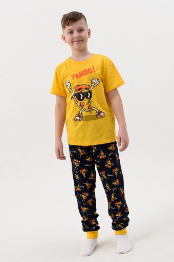 Пижама Пицца детская короткий рукав с брюками (Желтый-т.синий) - Лазар-Текс